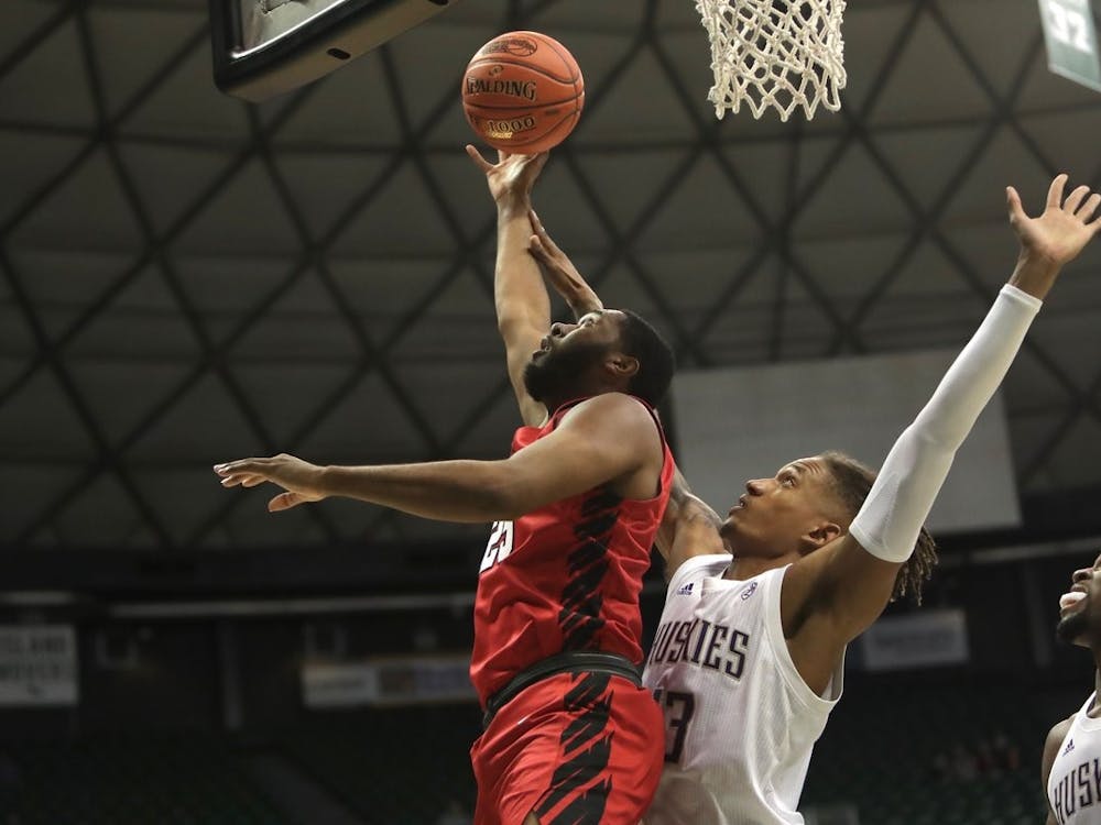 Redshirt senior forward Tahjai Teague battles for a rebound against a Huskie player in a game against Washington on Dec. 22 in the Diamond Head Classic in Honolulu, Hawaii. The Cardinals lost 85-64. &nbsp;Ball State Athletics, photo provided&nbsp;