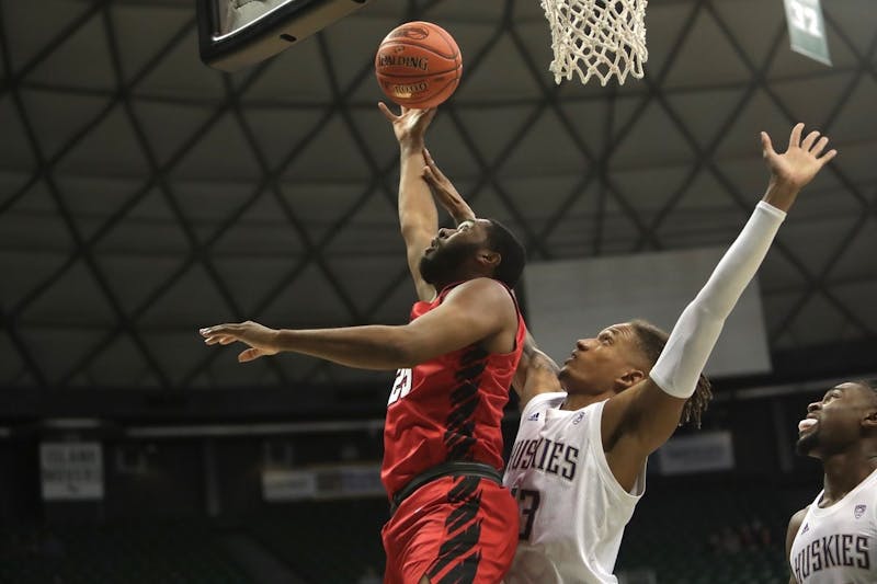 Redshirt senior forward Tahjai Teague battles for a rebound against a Huskie player in a game against Washington on Dec. 22 in the Diamond Head Classic in Honolulu, Hawaii. The Cardinals lost 85-64. &nbsp;Ball State Athletics, photo provided&nbsp;