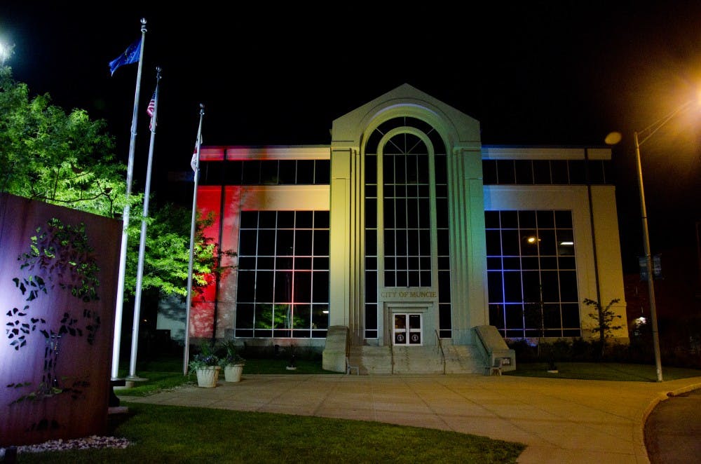 <p>City Hall was lit up on June 28 in honor of the Supreme Court ruling on gay marriage.<em> DN PHOTO BREANNA DAUGHERTY</em></p>