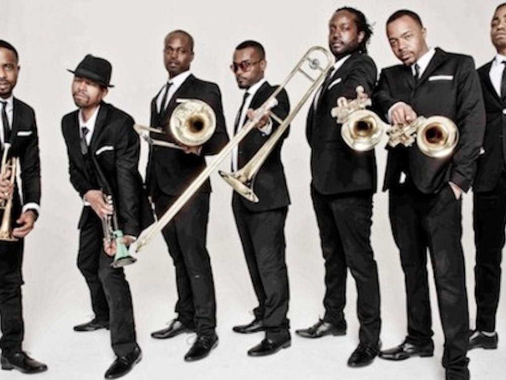 The Hypnotic Brass Ensemble, a group of eight brothers from Chicago's south side, will perform in Pruis Hall on Oct. 27. The group&nbsp;mixes jazz and hip hop with trumpets, trombones and a baritone.&nbsp;Hypnotic Brass Ensemble // Photo Courtesy
