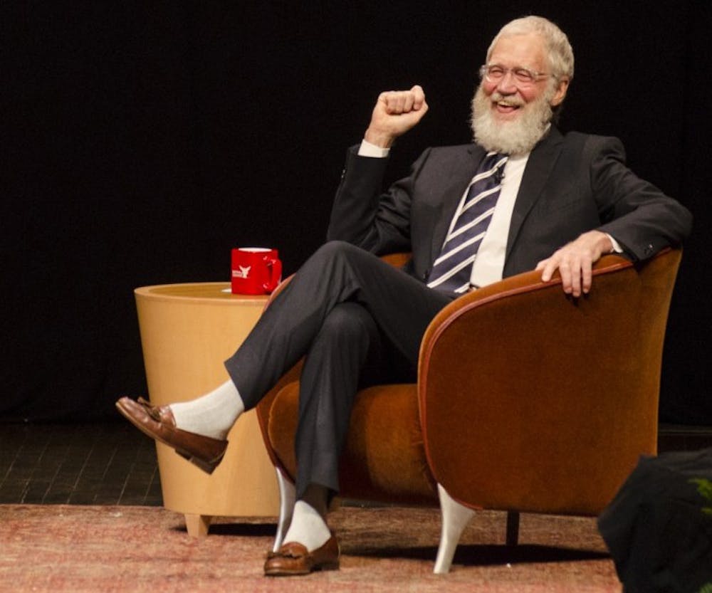 <p>Alumnus David Letterman came to Ball State with filmmakers Spike Jonze and Bennett Miller on Nov. 30, 2015, at John R. Emens Auditorium. <strong>Breanna Daugherty, DN File</strong></p>