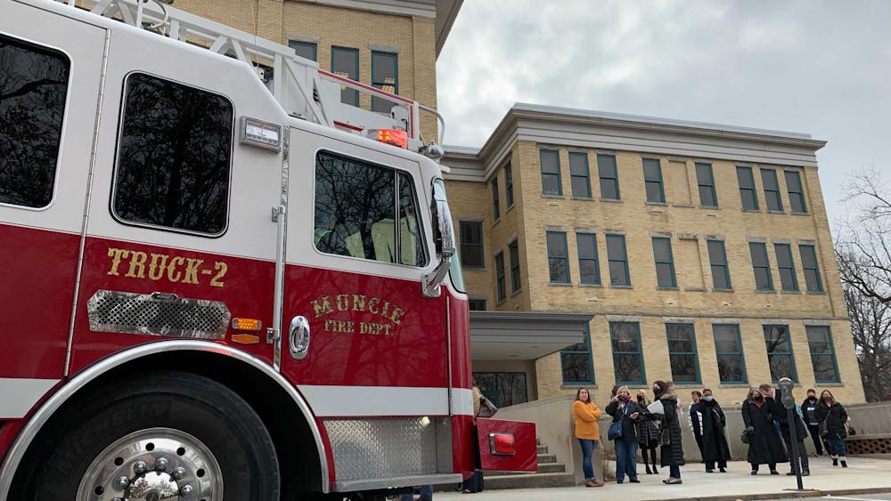 A fire truck parks in front of the north entrance of the Frank A. Bracken administration Building Jan. 14. Officials responded to reports of smoke coming from an elevator shaft around 2:30p.m. Rylan Capper, DN 