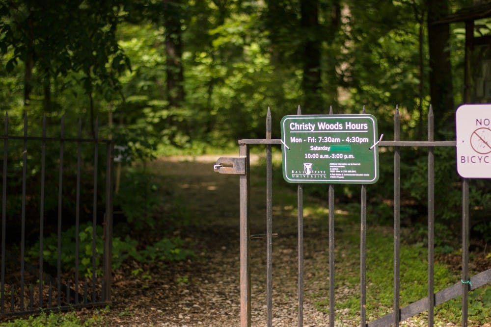 Christy Woods is is an outdoor teaching laboratory for Ball State students and the community. There are bulletin boards, an open wood shelter and an indoor classroom available for nature education. Carlee Ellison, DN