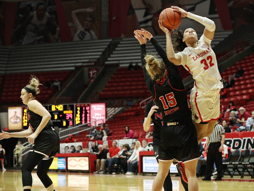 Junior forward Oshlynn Brown goes up to the rim against Northern Illinois Feb. 19, 2020. at John E. Worthen Arena. Brown scored 28 points against the Huskies. Katie Hawkins, DN
