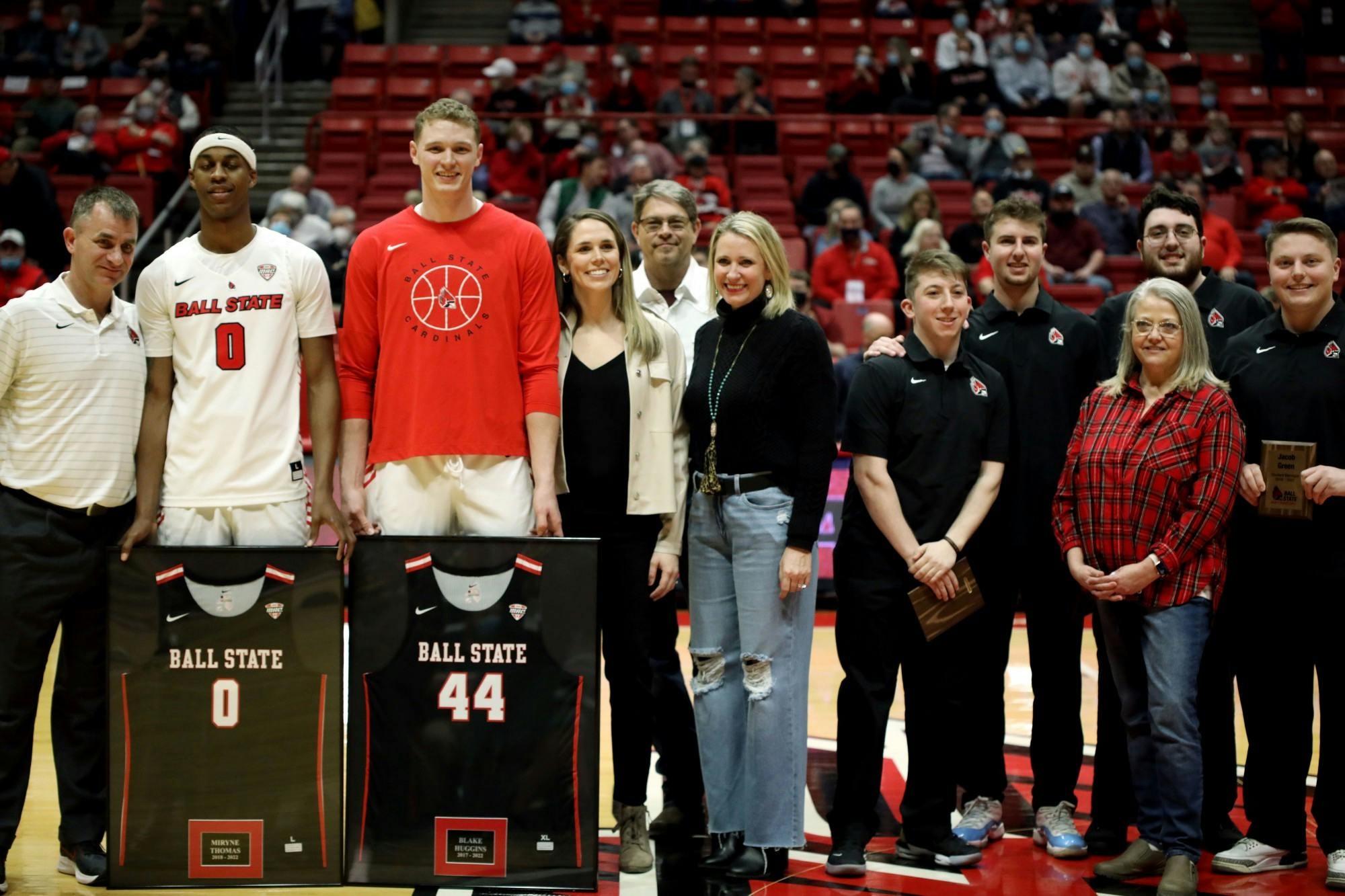 Ball State Men's Basketball celebrates their seniors before the game against Akron March 1 at Worthen Arena. Amber Pietz, DN