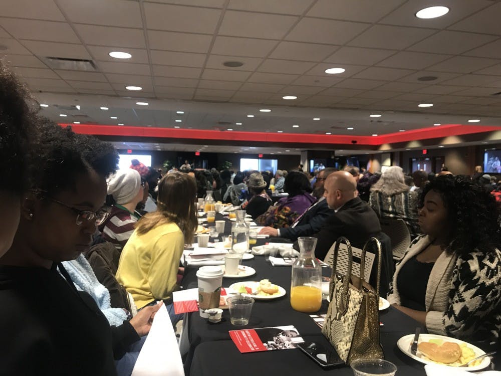 Muncie community members eat breakfast at the MLK Community Breakfast Monday, Jan. 21, in Cardinal Hall at the L.A. Pittenger Student Center. Ball State president Geoffrey Mearns gave a speech based on unity and community. Gabbi Mitchell, DN