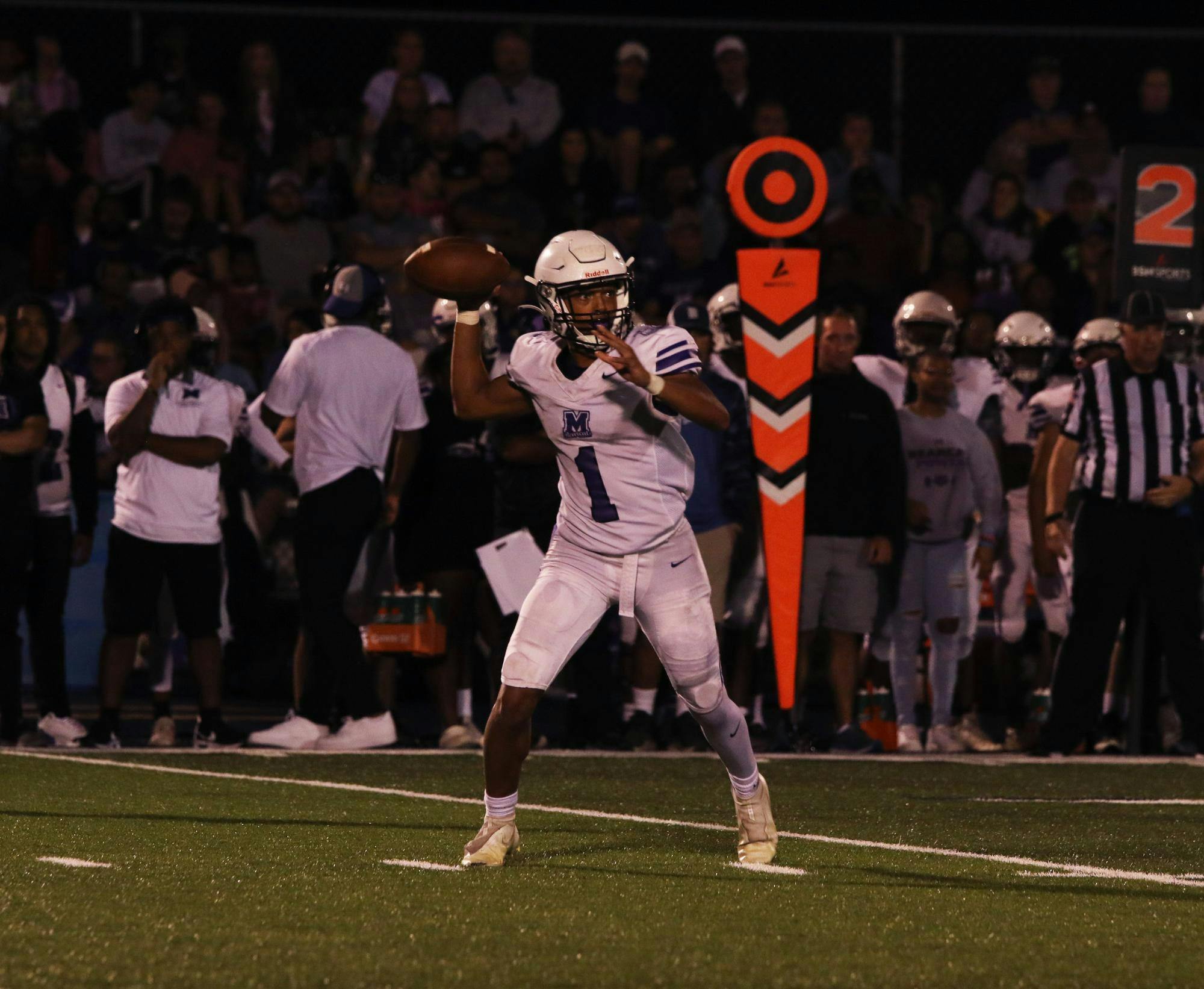 Muncie Central senior Leo Boyd looks to throw August 18 duirng week one against Delta. Zach Carter, DN.