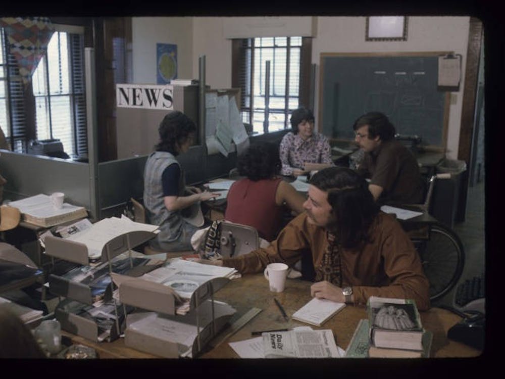 Former Daily News Editors work on the 50th anniversary issue in 1972. The Daily News celebrates its 100th anniversary March 30, 2022. Ball State Digital Media Repository, Photo Courtesy