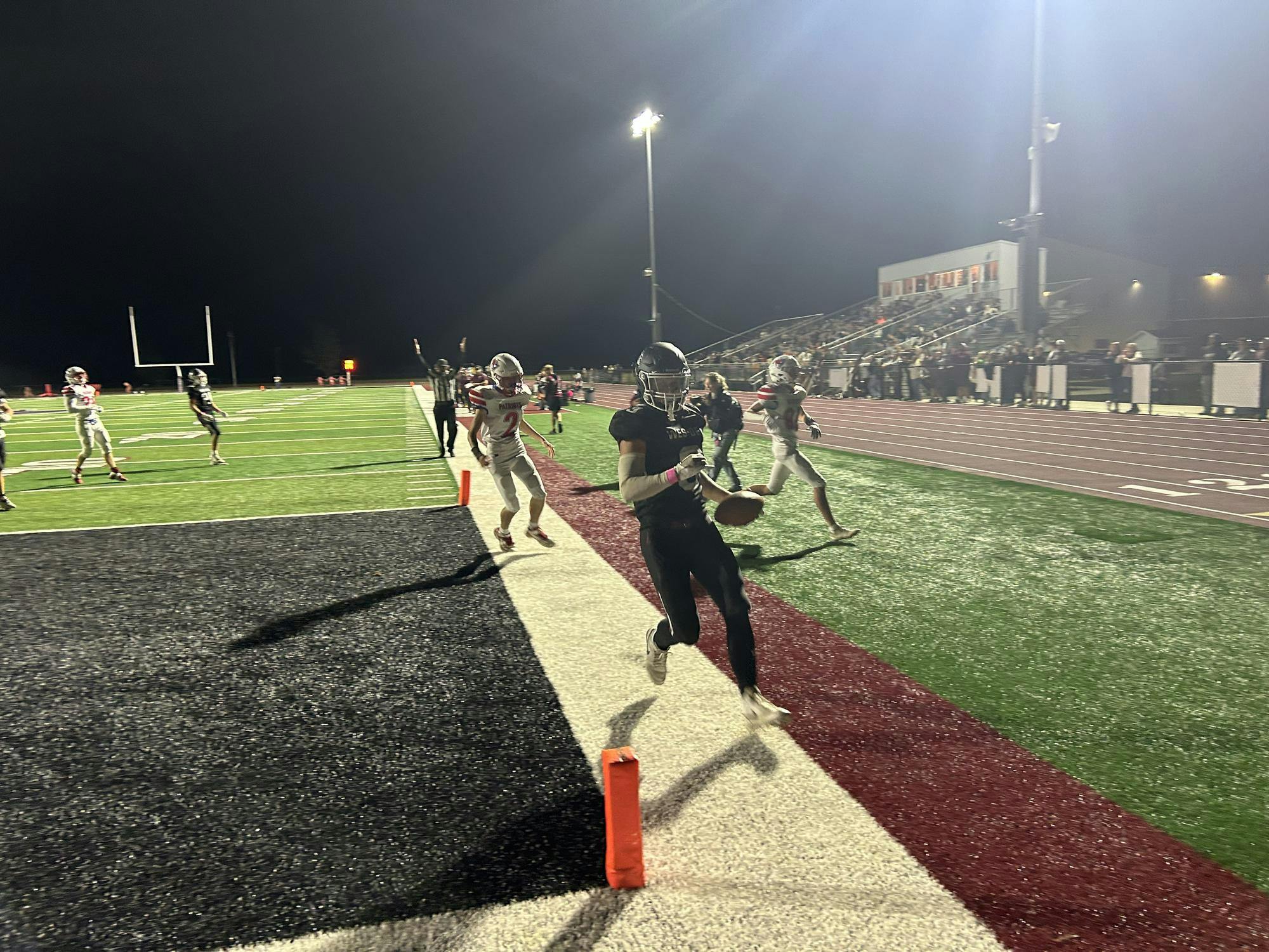 Senior Carter Flynn runs in for a touchdown for Wes-Del to take a 70-0 lead. Wes-Del improves to a 4-3 record on the season. 
