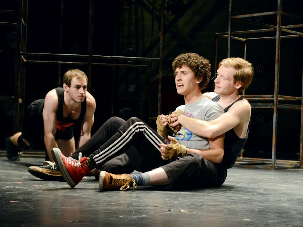 Ball State students Ike Wellhausen, Lincoln Moody and Sean Haynes prepares for "Jungalbook," based on the Disney movie. The show opens at 7:30 p.m. tonight in the University Theatre. PHOTO COURTESY OF BALL STATE DEPARTMENT OF THEATRE