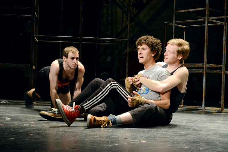 Ball State students Ike Wellhausen, Lincoln Moody and Sean Haynes prepares for "Jungalbook," based on the Disney movie. The show opens at 7:30 p.m. tonight in the University Theatre. PHOTO COURTESY OF BALL STATE DEPARTMENT OF THEATRE
