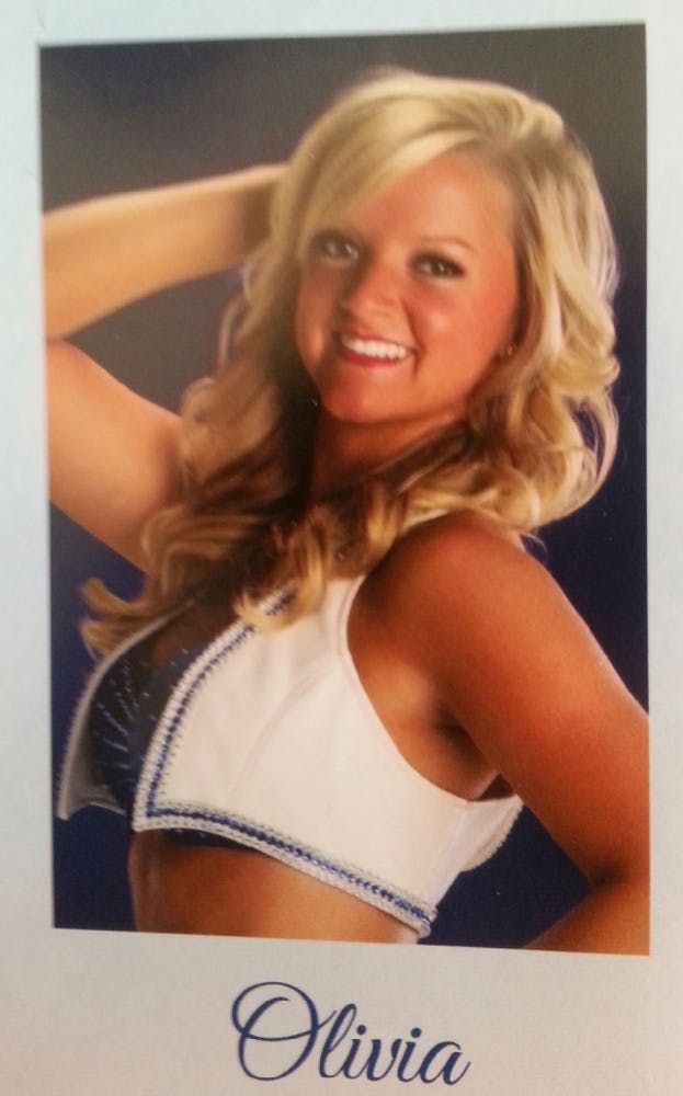 Olivia is living her dream as an Indianapolis Colts cheerleader and performing in front of 67,000 screaming fans. Olivia was part of the Code Red Dance Team during her time at Ball State. PHOTO COURTESY OF INDIANAPOLIS COLTS