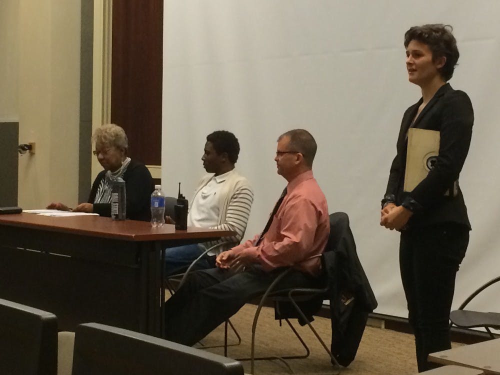 University Police chief Jim Duckham, director of the Muncie Human Rights Office Yvonne Thompson and member of the Ethnic Theatre Alliance Keith Overall spoke on a panel Tuesday about repairing relationships between police departments and the community they serve. Duckham announced several efforts his office is undertaking to be more visible in the community including a "Lunch with a Cop" program. DN FILE PHOTO CHRISTOPHER STEPHENS