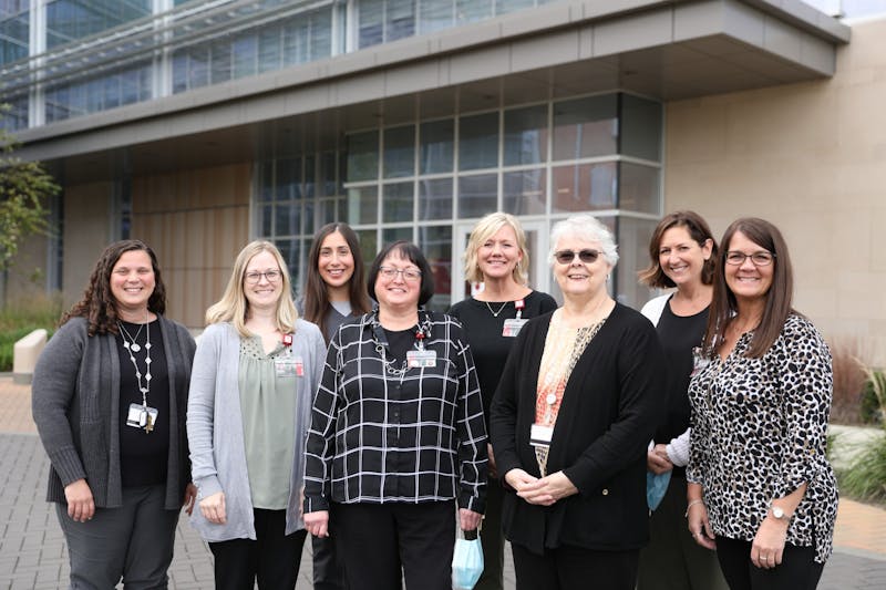 Staff from the Speech-Language Clinic pose for a photo Oct. 19, outside the Health Professions Building. The Health Professions Building was completed in 2019. Krystiana Brosher, DN