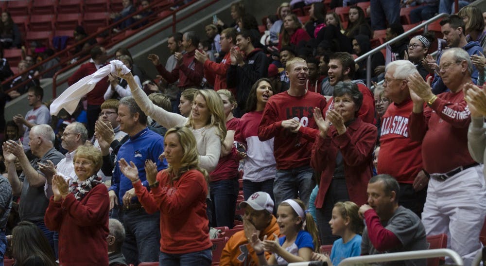 Members of the crowd cheer on Ball State during the game against Purdue on Nov. 14 at Worthen Arena. DN PHOTO BREANNA DAUGHERTY