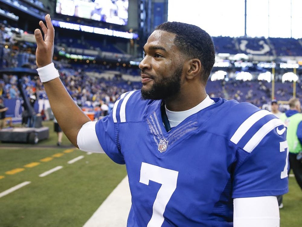 Indianapolis Colts quarterback Jacoby Brissett (7) leaves the field after a 22-13 win against the Houston Texans at Lucas Oil Stadium in Indianapolis on December 31, 2017. He might just be a welcome addition to your fantasy team on the waiver wire heading into the season opener. (Sam Riche/TNS)