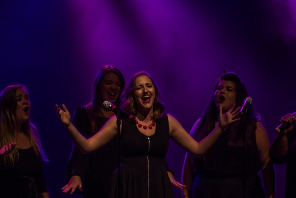 Ladies' Choice performed "Hollow" at the 32nd annual Talent Search at Emens Auditorium on Oct. 18. Reagan Allen, DN File