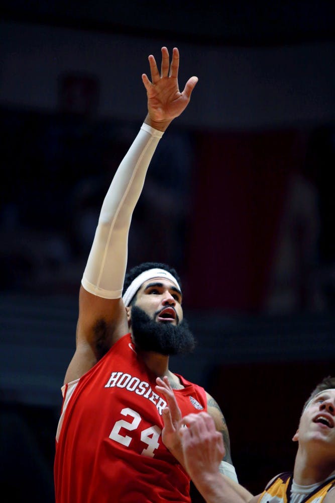 Senior Trey Moses lays up a shot at the John E. Worthen Arena, Feb. 23, 2019. Moses had 8 points in the game. Jacob Haberstroh,DN.