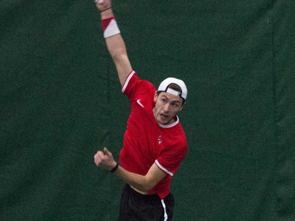 Ball State tennis players Conner Andersen and Nemanja Guzina play against Eastern Illinois players Grant and Trent Reiman in the match on Jan. 22 at Muncie's Northwest YMCA. The Cardinals are playing in the Purdue Invitation Sept 15. Grace Ramey, DN File