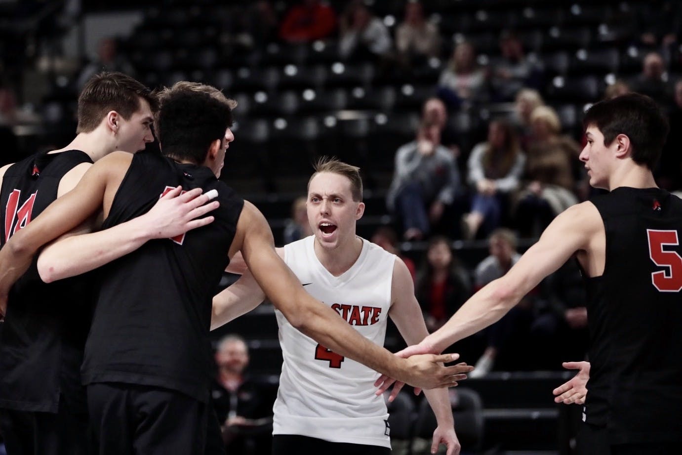 Freshman setter Michael Wright sets the ball March 4, 2020, at the Covelli Center in Columbus, Ohio. The Buckeyes lost 1-3 to the Cardinals. Jacob Musselman, DN