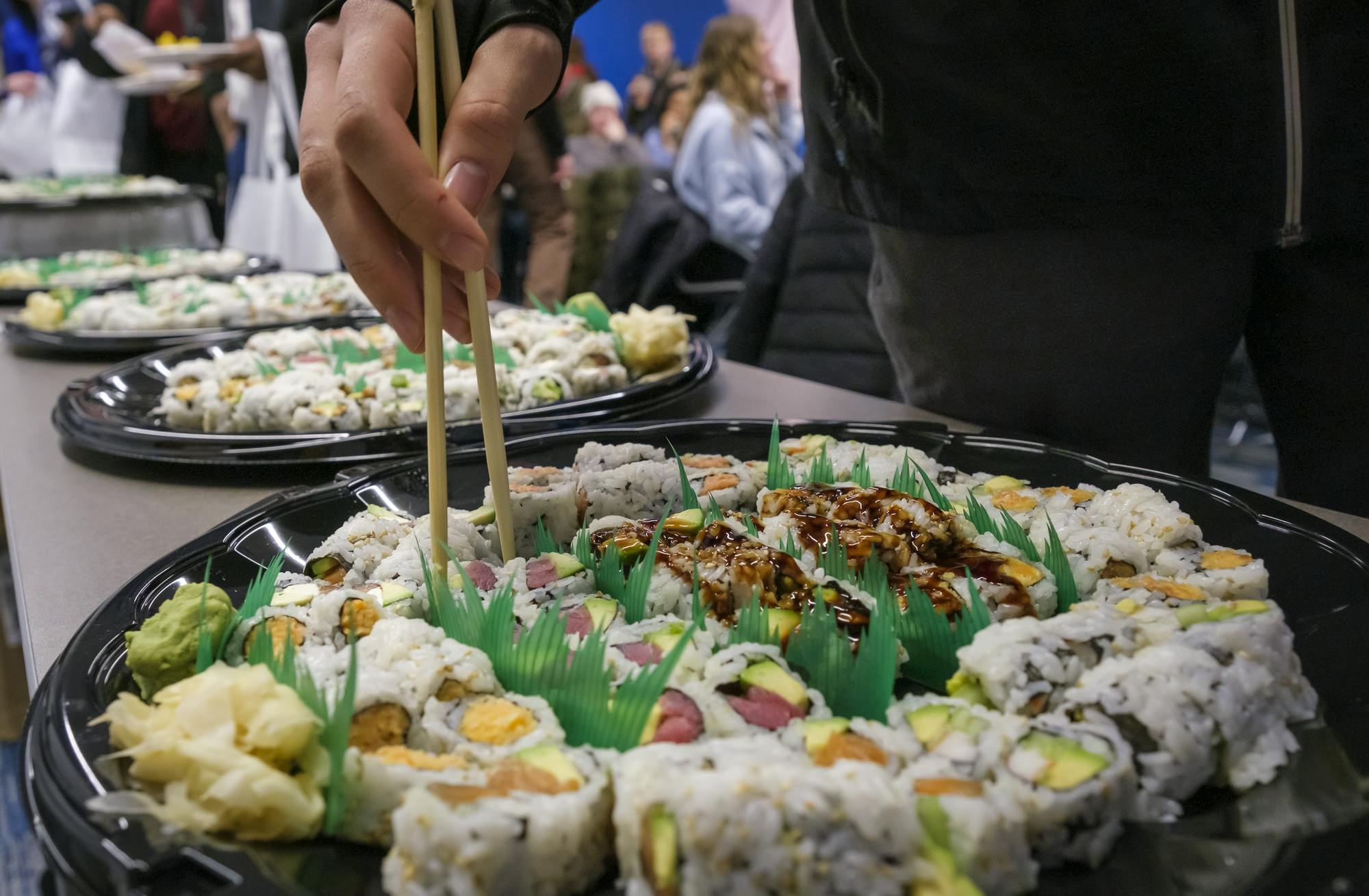 Students take part in the ASU Sushi Night during Unity Week at the Multicultural Center on January 23, 2025.  Photo by Bobby Ellis/Ball State University