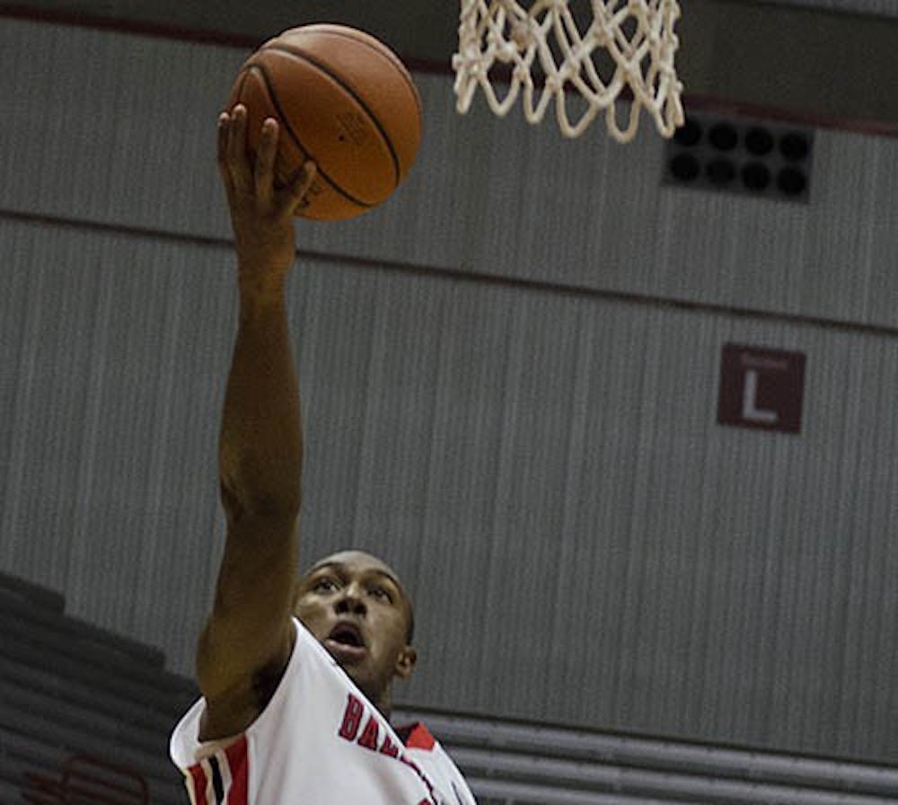 Senior guard Jauwan Scaife attempts the layup against Central Michigan at Worthen Arena on Feb. 27. Scaife scored a career high during the game with 34 points. DN PHOTO MARCEY BURTON