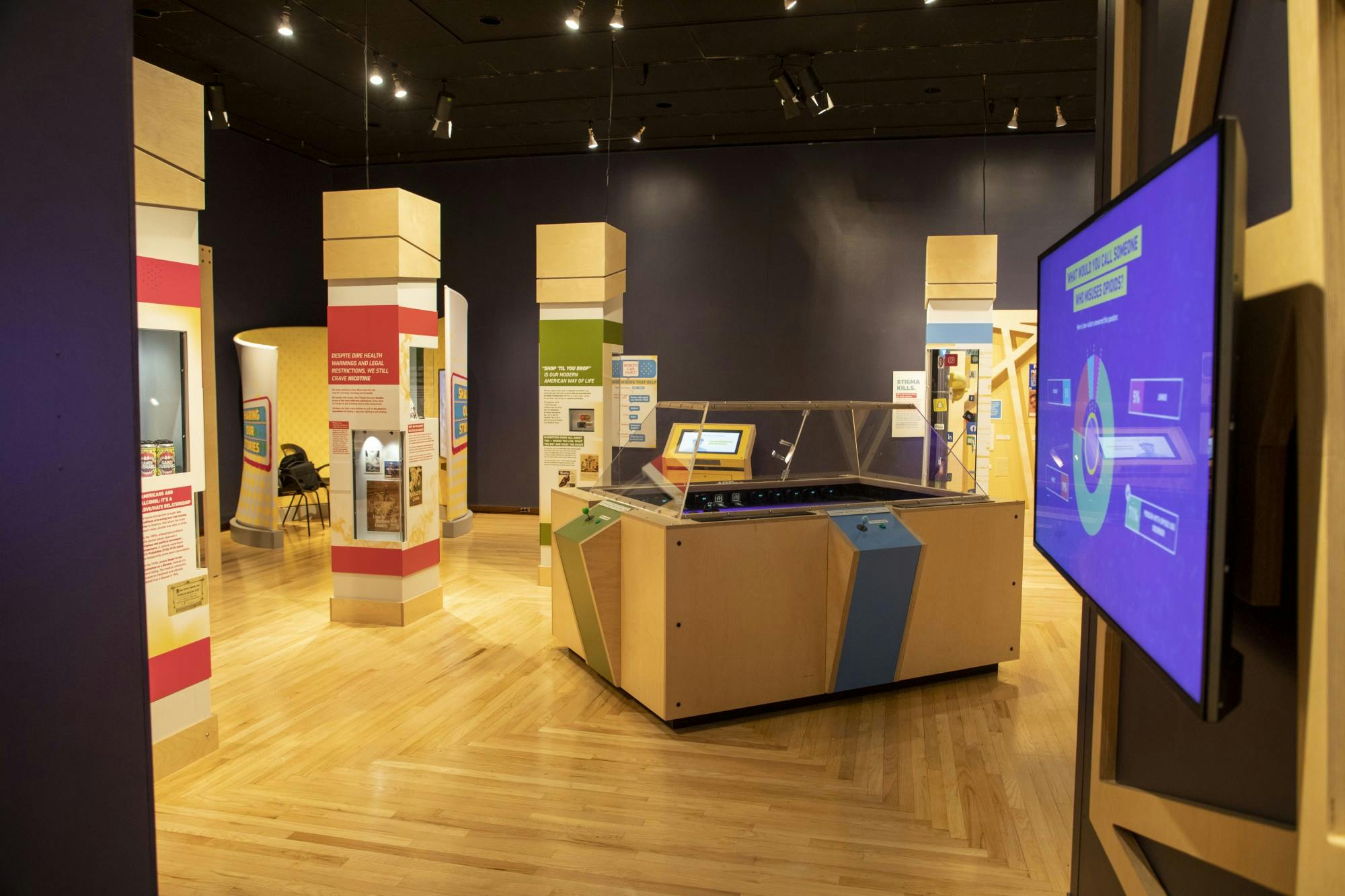 The first room of the Minnetrista &quot;FIX: Heartbreak and Hope Inside Our Opioid Crisis&quot; exhibit includes interactive artifacts that aim to educate visitors on the scope of the opioid crisis Oct. 28. The exhibit, originally displayed at the Indiana State Museum and Historic Sites, will be at Minnetrista through May 1, 2022. Grace McCormick, DN