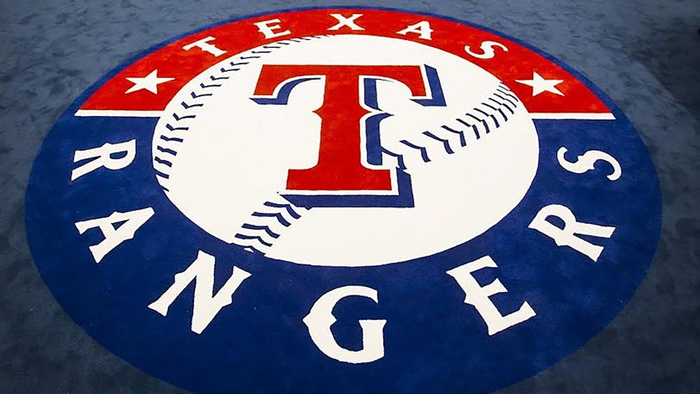 The team logo fills the center of the room in the clubhouse of the Texas Rangers newly renovated spring training facility as seen during a media tour on Thursday, Feb. 18, 2016, in Surprise, Arizona. (Smiley N. Pool/The Dallas Morning News/TNS)
