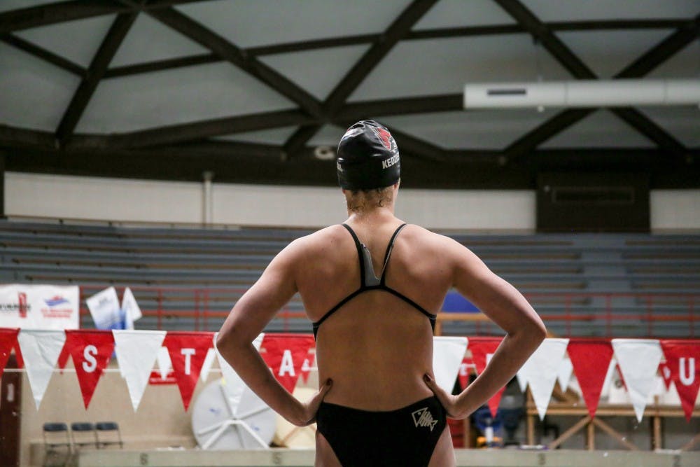 Ball State womens swimming and diving celebrated Senior Night during their meet against Buffalo Jan. 27. The Cardinals lost 88-212.&nbsp;