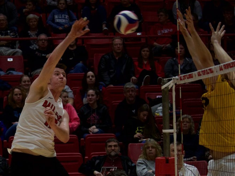 Ball State's mens volleyball team competed against Quincy March 31 in John E. Worthen Arena. The Cardinals won 3-0. 
