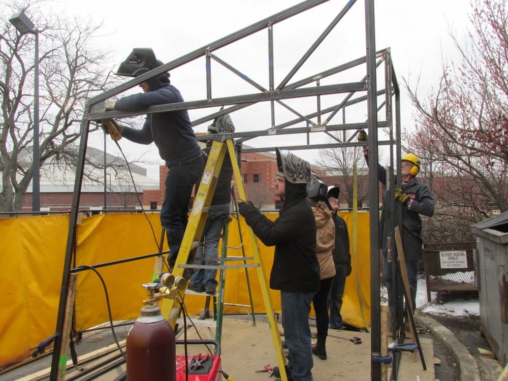 <p>Architecture students at Ball State are working to build a mobile greenhouse to support urban farming in Indiana. The project, "Growing Green," is the first of it's kind that the College of Architecture and Planning has done. <em>DN PHOTO RAYMOND GARCIA</em></p>