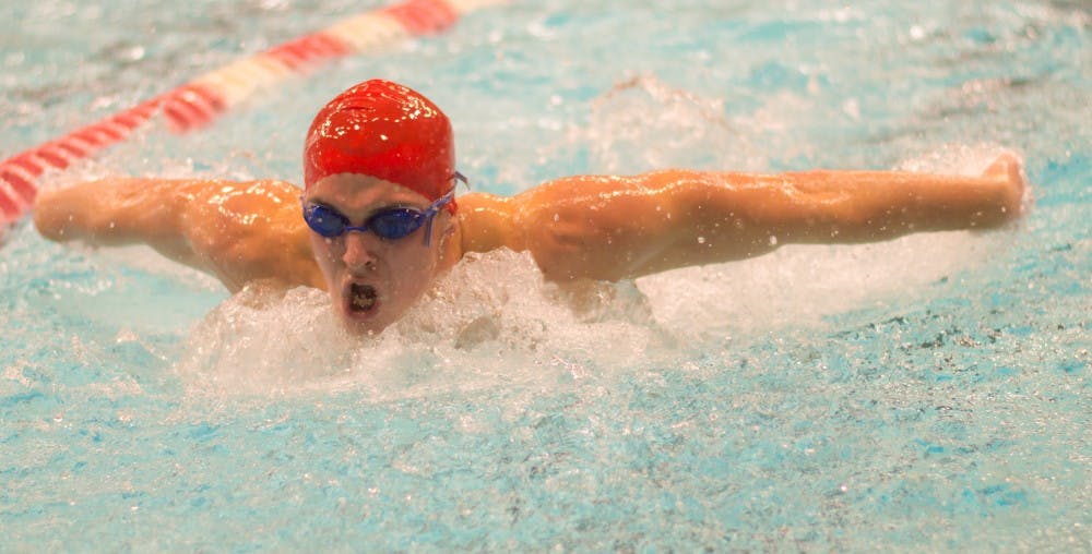 <p>Sophomore Adam Pongracz swims the 200 yard butterfly during the meet against Tiffin on Nov. 11 in the Lewellen Aquatic Center. Ball State's next home meet is against Grand Valley State on Nov. 20. Teri Lightning Jr., DN</p>
