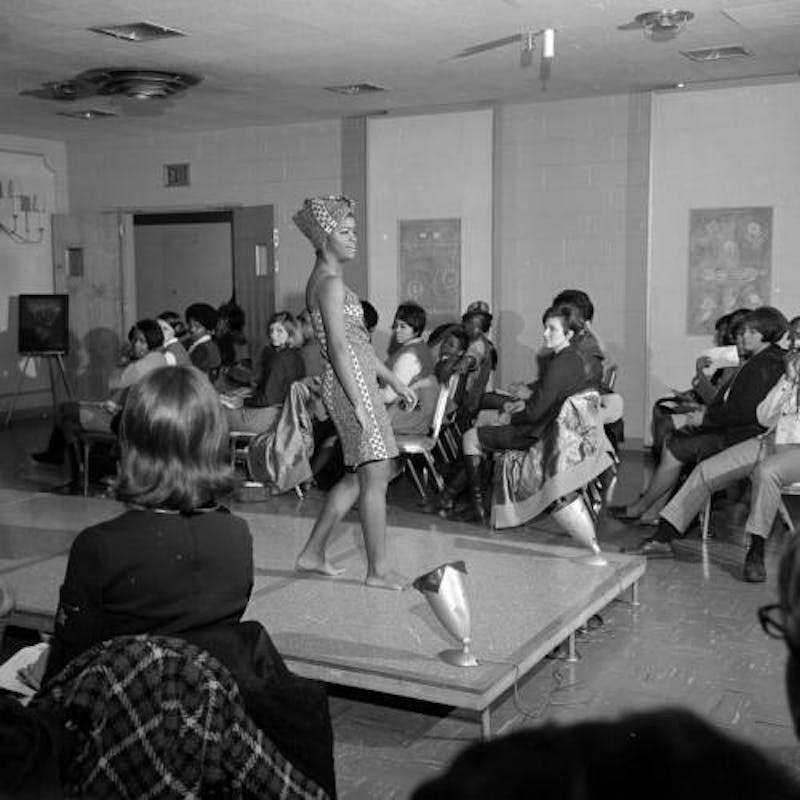 Ball State students watch the Black History Week fashion show in 1969. The first Black History Week at Ball State, 1969&#x27;s theme was &quot;The Significance of Soul.” Ball State Archives and Special Collections, Photo Courtesy