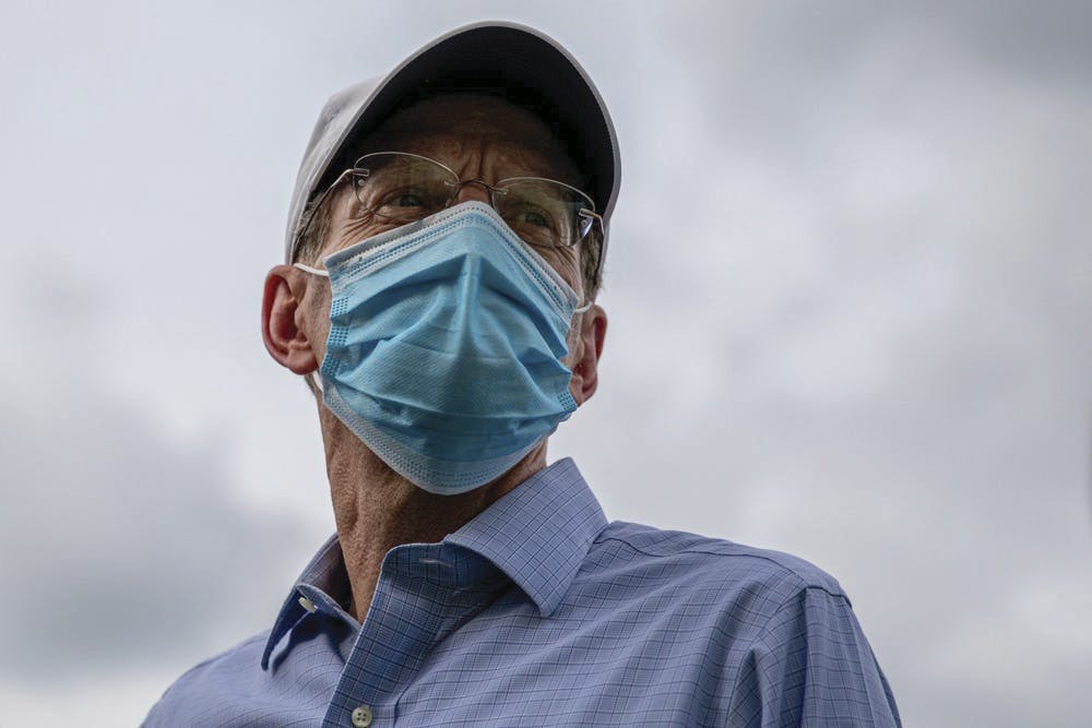 <p>Ball State President Geoffrey Mearns stands June 4, 2020, at Muncie City Hall. Mearns announced everyone must wear masks indoors on campus via email Aug. 4. <strong>Jacob Musselman, DN File</strong></p>