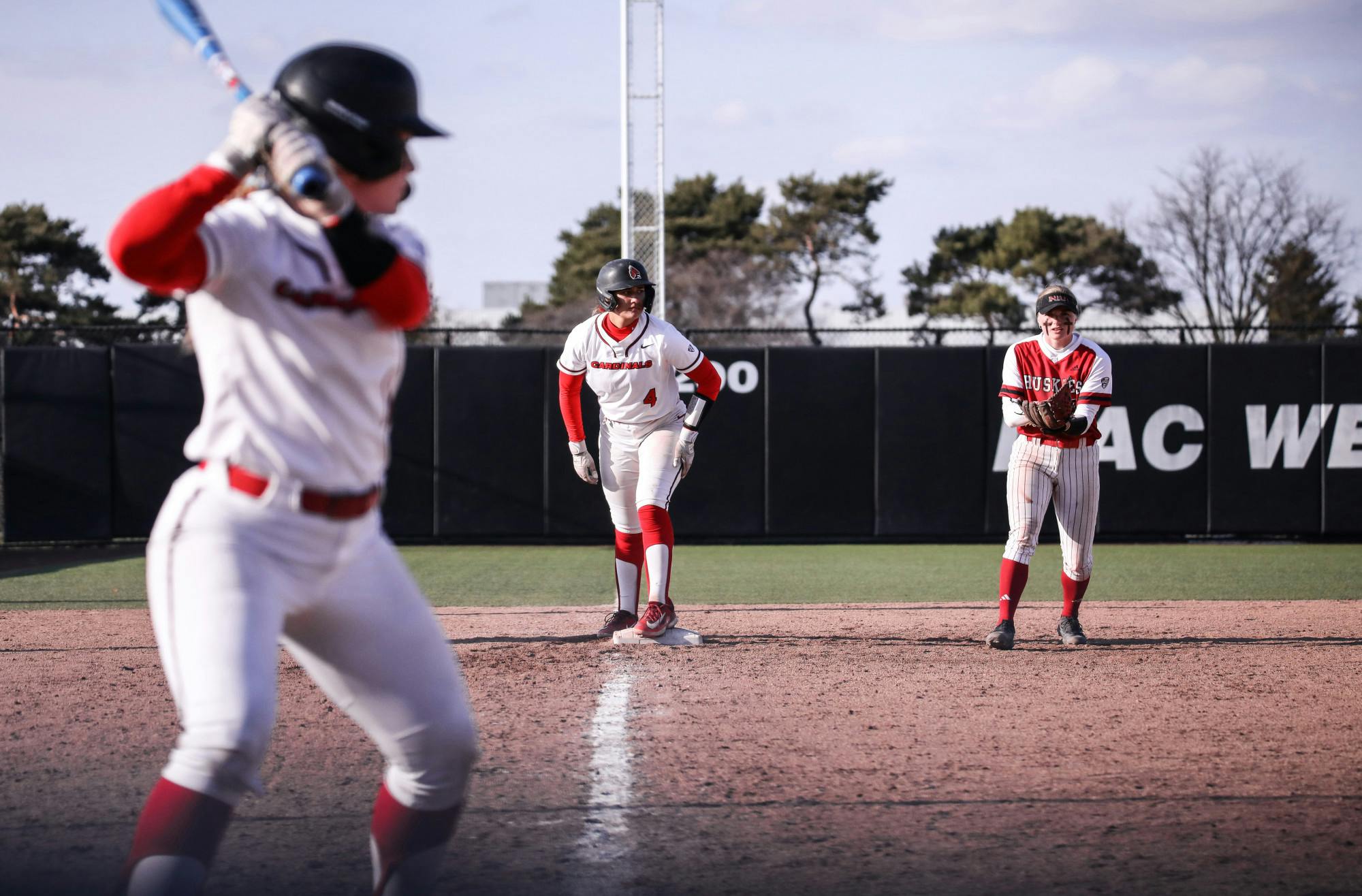 Redshirt sophomore utility player McKayla Timmons waits to score in a game against Northern Illinois March 28 at the First Merchants Ballpark Complex. Timmons had three hits and one RBI during the game. Katelyn Howell, DN