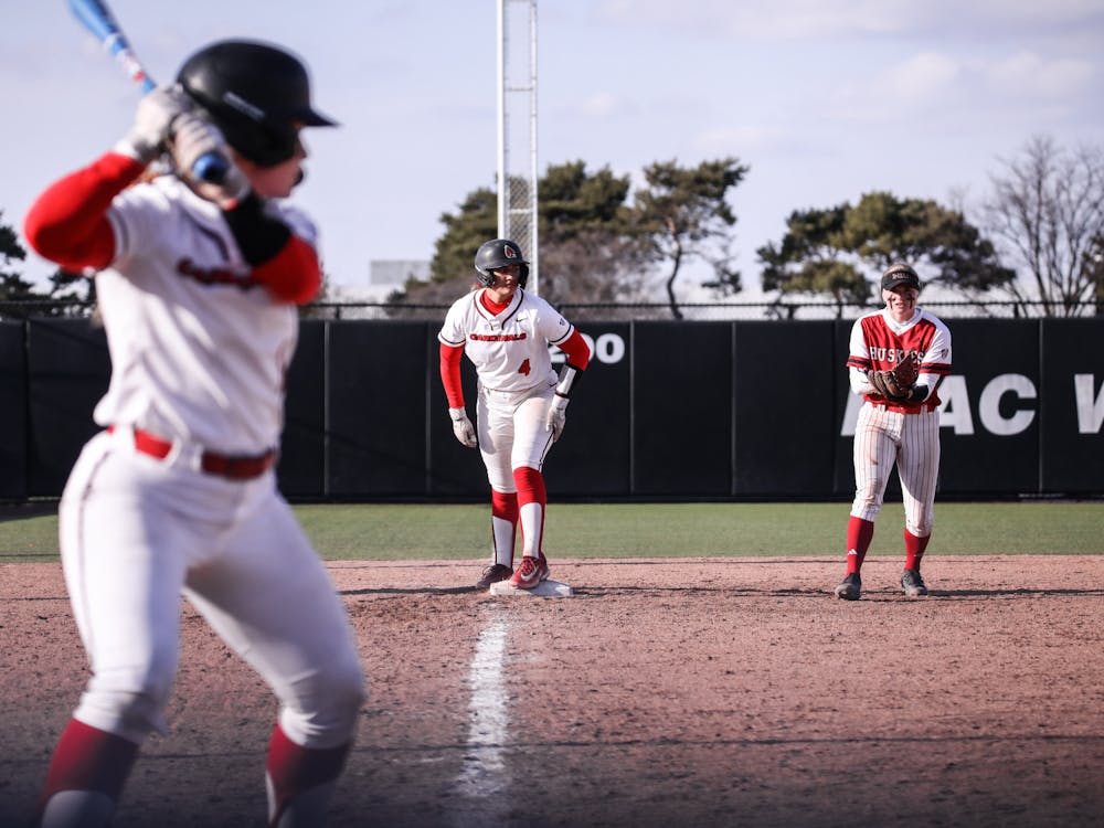 Redshirt sophomore utility player McKayla Timmons waits to score in a game against Northern Illinois March 28 at the First Merchants Ballpark Complex. Timmons had three hits and one RBI during the game. Katelyn Howell, DN