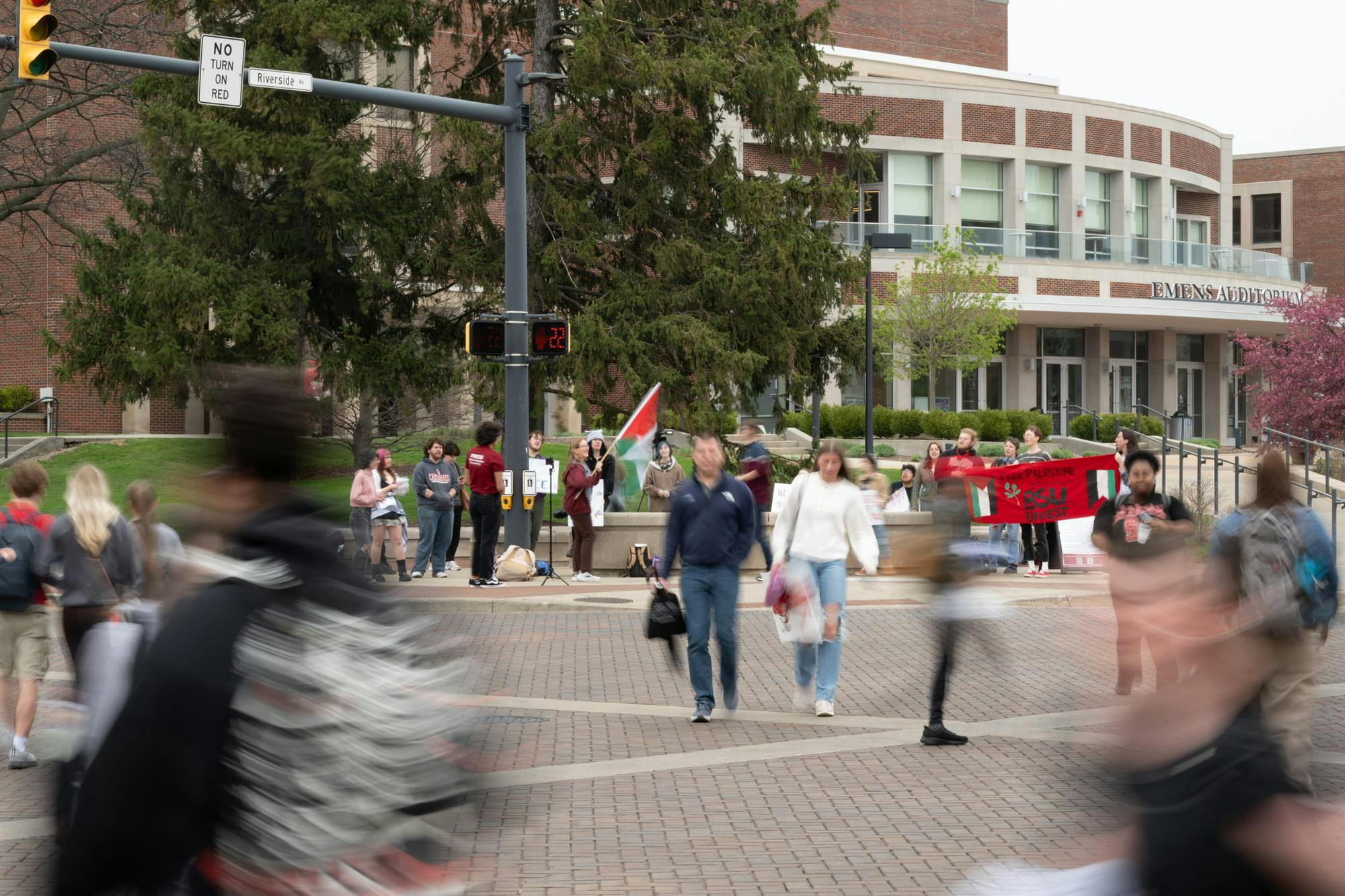 Student protesters organized a public demonstration against Ball State during the university’s Admitted Student Day April 10 at the Scramble Light.