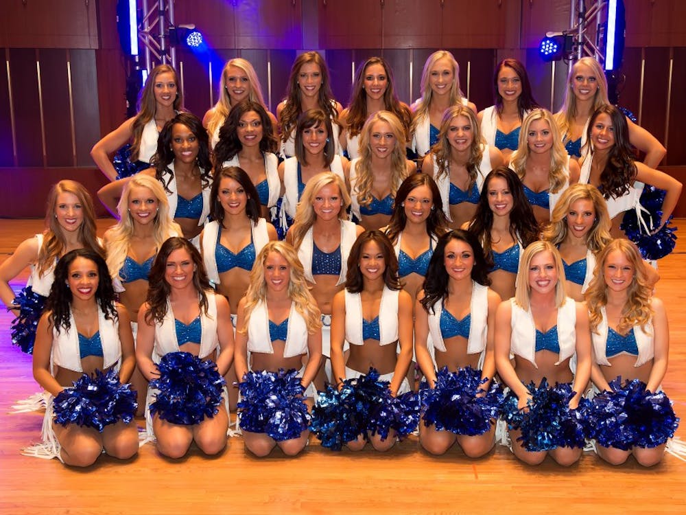 Megan Rybolt, a sophomore speech pathology major, poses with the 28 other women that made the Colts Cheerleading team. The auditions lasted for over a month where they were tested on many different things. PHOTO PROVIDED BY KELLY TILLEY