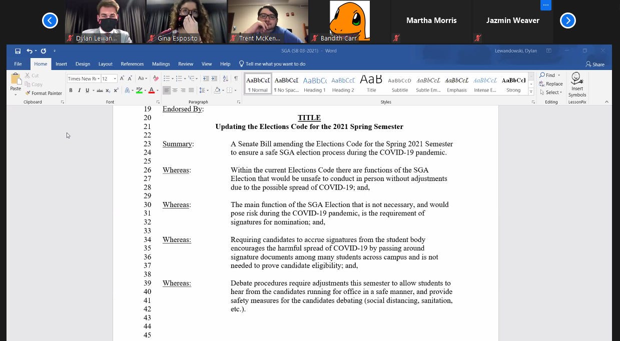 Ball State SGA senators look over the proposed updates to the elections code at the optional in-person meeting on Feb 3. The code passed 31-0, with one abstention. Maya Wilkins, Screenshot Capture.