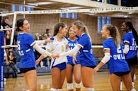 Muncie Burris Owls celebrate during a volleyball match. The Owls have won two tournaments so far this year. Matthew Zeller, photo provided. 