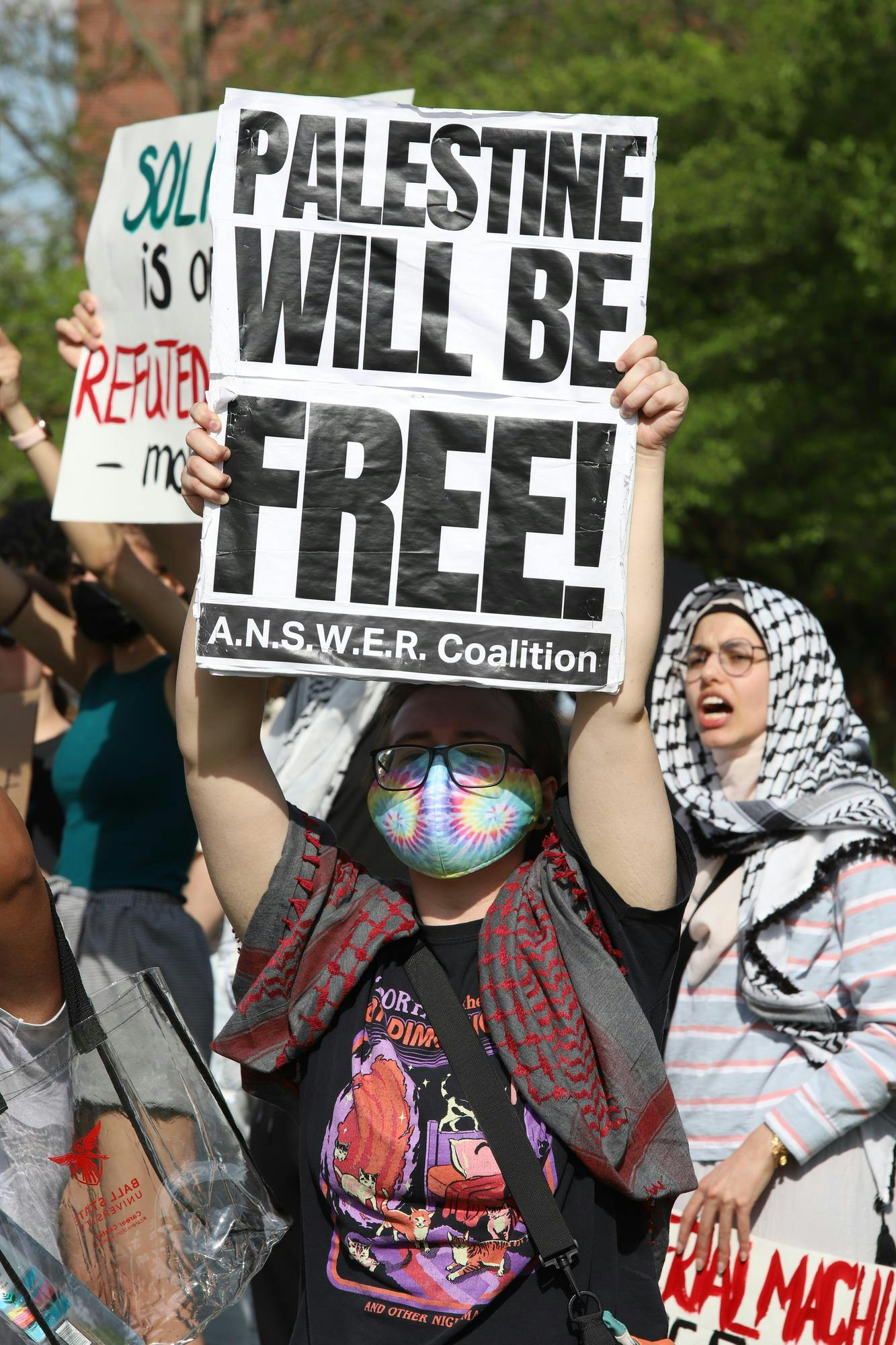 Students gather to protest for Palestine at Frog Baby Fountain - Ball ...