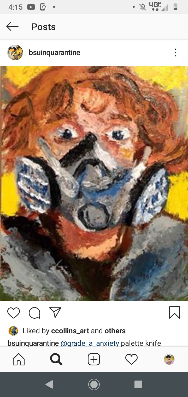 A screenshot of a students art posted on bsuinquarantine on April 29. The original post came from a Instagram account called grade_a_anxiety.  Photo courtesy, bsuinquarantine.