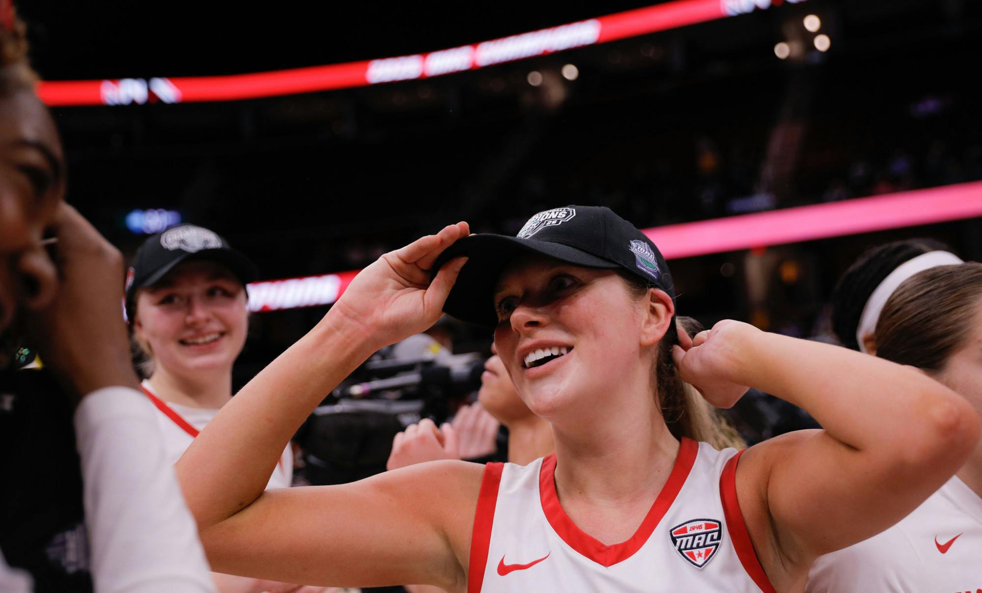 Ball State women&#x27;s basketball team celebrates their ﻿Mid-American Conference Championship against Toledo on March 15 at Rocket Arena in Cleveland, OH. Ball State won 65-58. Andrew Berger, DN 