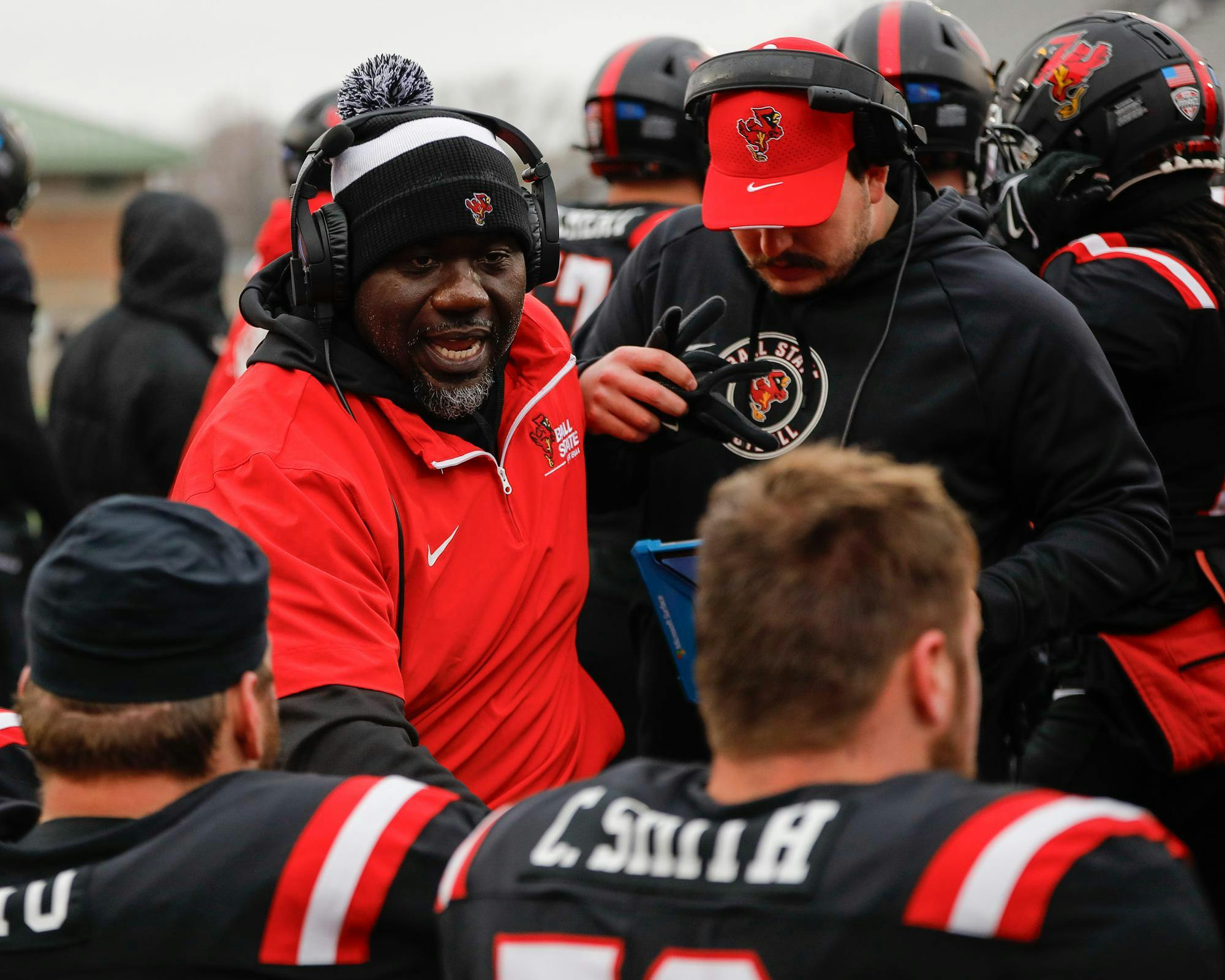 Ball State interim head coach checks on his players between drives while facing Bowling Green Nov. 23 at Scheumann Stadium. Ball State fell to Bowling Green 38-13. Andrew Berger, DN 
