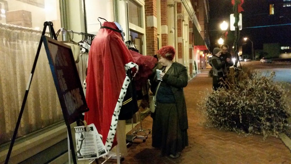 <p>Make Me: Muncie was an interactive experiment on Dec. 3&nbsp;in downtown Muncie. It was hosted by Danger Laser Falcon, a group of graduate students, and featured two racks of clothes with mannequins to dress them.<em>&nbsp;</em><em>DN PHOTO LAURA ARWOOD</em></p>