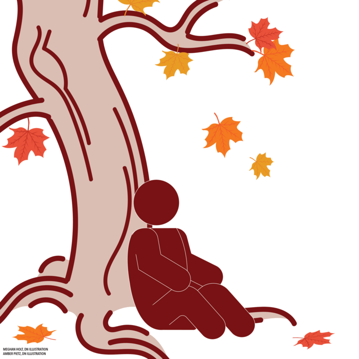 Moriah Johnson still remembers slowly collapsing down the side of a tree outside of Woodworth Complex, crying on the phone with her mother. DN Illustration