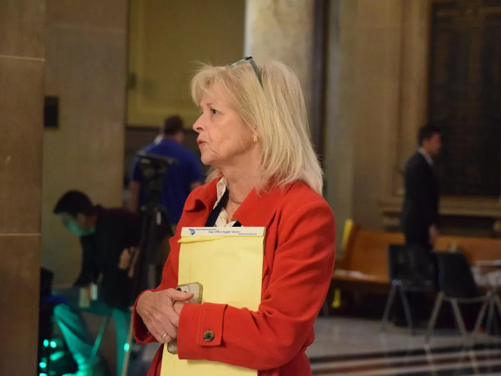 Sen. Liz Brown, R-Fort Wayne, answers questions about redistricting on Tuesday, Nov. 18, 2025, at the Indiana Statehouse. Photo by Casey Smith, Indiana Capital Chronicle.