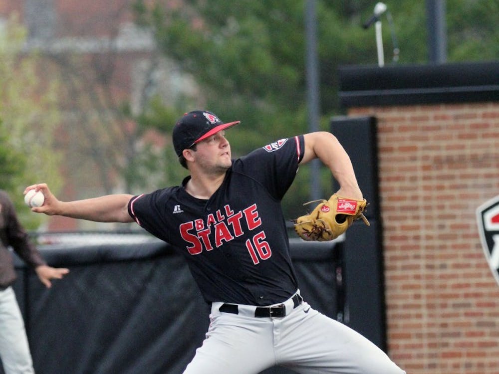 Sophomore pitcher T.J. Baker came in for the Cardinals in the ninth inning during Ball State’s game against Bowling Green on April 14 at Ball Diamond at First Merchants Ballpark Complex. Baker was credited with the save. Paige Grider // DN