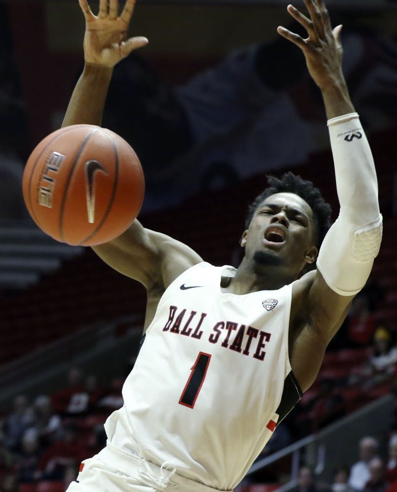Ball State redshirt junior guard K.J. Walton reacts to getting fouled during the Cardinals' game against Miami University Jan. 22, 2019 in John E. Worthen Arena. Walton scored 16 points. Paige Grider, DN