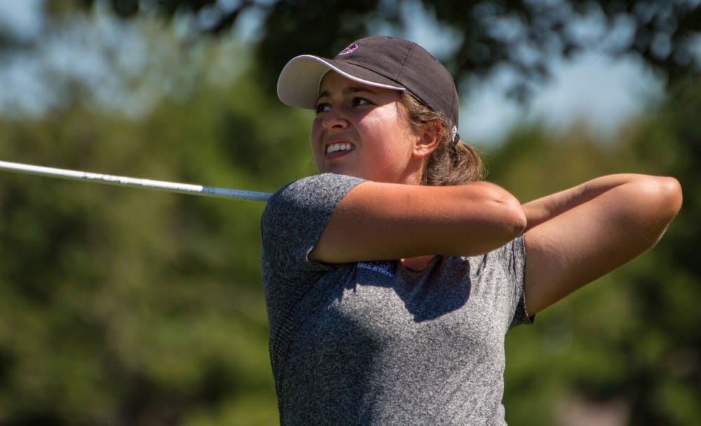Manon Tounalom plays her second round on the opening day of the Cardinal Classic at the Player’s Club on Sept. 19. The Ball State women’s golf team played its way into fourth place behind defending champion Eastern Kentucky and Toledo and Western Michigan in a tie for second. Grace Ramey // DN